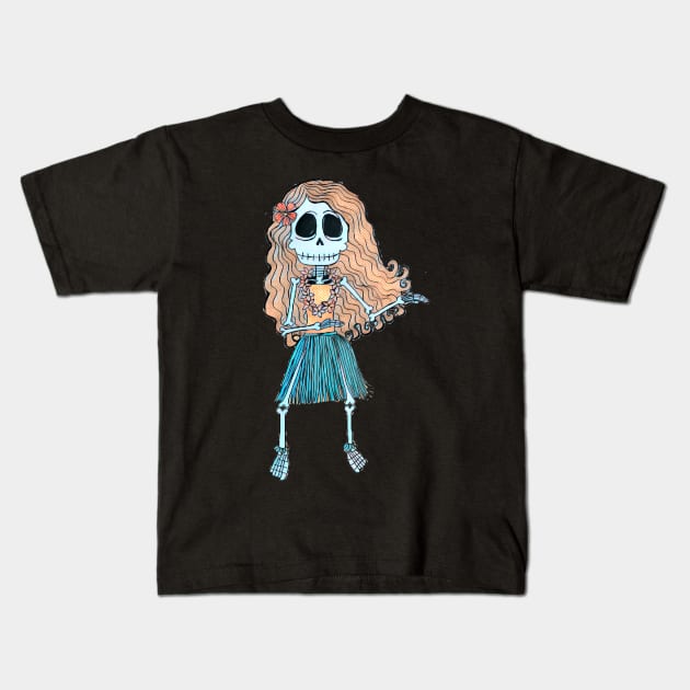 Lively Bones Hula Dancer Kids T-Shirt by LuvbuzzArt